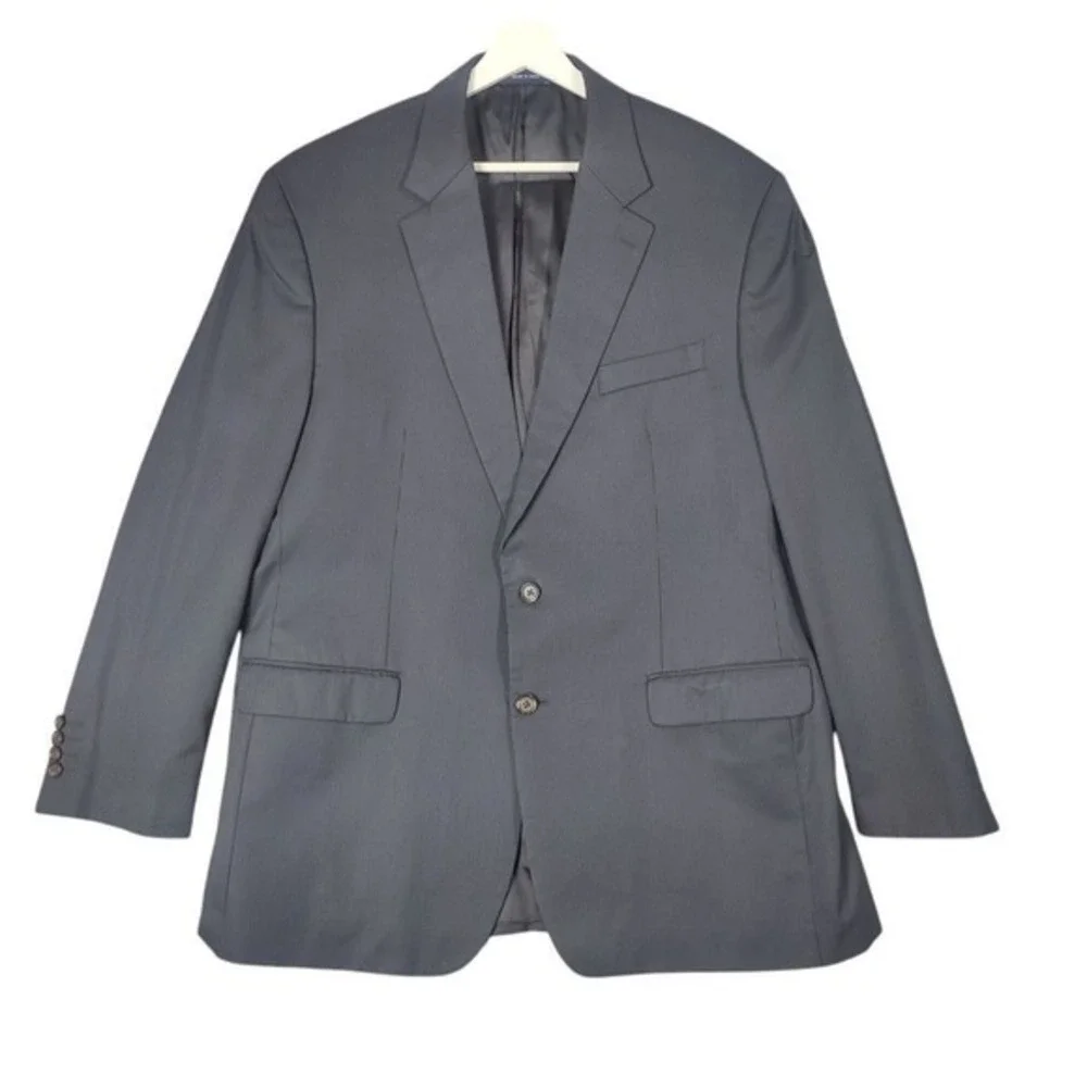 Ralph Lauren Mens Classic Dark Academia Pinstripe Suit Jacket 46L Grey Wool